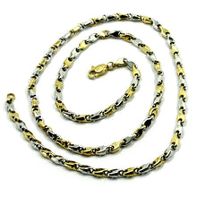 Cargar imagen en el visor de la galería, 18k white yellow gold chain necklace alternate drop ondulate tube links, 20".