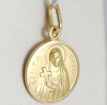 Load image into Gallery viewer, solid 18k yellow gold Holy St Saint Santa Rita round medal Italy made 13mm.
