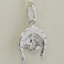 Load image into Gallery viewer, 18k white gold horseshoe and horse charm pendant smooth bright made in Italy.