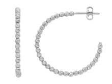 Load image into Gallery viewer, 18K WHITE GOLD HOOPS CIRCLE 25mm EARRINGS WITH DIAMOND CUT 2mm SPHERES, BALLS.

