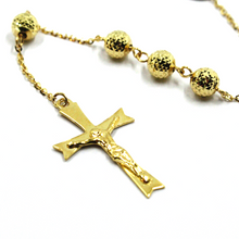 Load image into Gallery viewer, 18k yellow gold rosary necklace miraculous medal Jesus Cross diamond cut spheres.