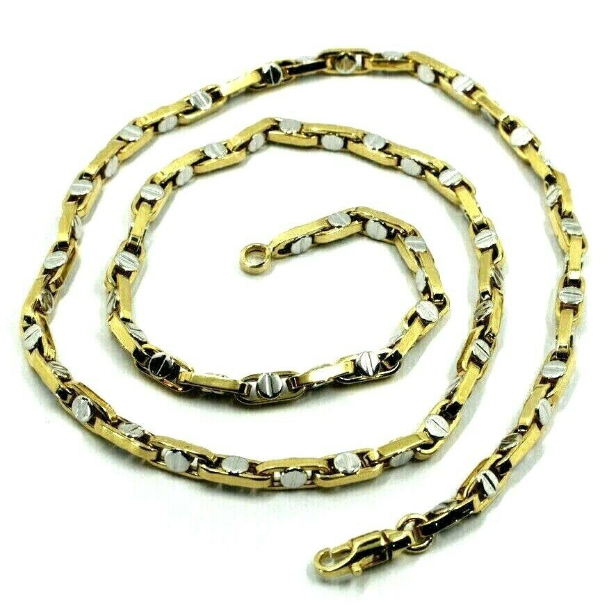 18K YELLOW WHITE GOLD CHAIN 4.5mm ROUNDED OVAL LINK WITH CENTRAL BUTTON  50cm 20