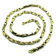 Load image into Gallery viewer, 18K YELLOW WHITE GOLD CHAIN 4.5mm ROUNDED OVAL LINK WITH CENTRAL BUTTON 50cm 20".