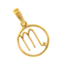 Load image into Gallery viewer, 18k yellow gold zodiac sign round mini 12mm pendant, zodiacal, scorpio stylized.