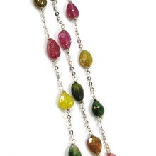Charger l'image dans la galerie, 18k white gold necklace, purple green yellow drop tourmaline, rolo chain.