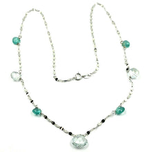 Charger l'image dans la galerie, 18k white gold necklace drop faceted green & blue alternate aquamarine, chain.