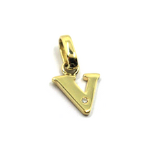 Load image into Gallery viewer, 18k yellow gold pendant charm small initial letter V, 10mm, 0.4", with diamond.
