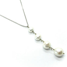 Load image into Gallery viewer, 18k white gold lariat necklace venetian chain fw round oval drop pearl pendant.