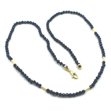 Load image into Gallery viewer, 18K YELLOW GOLD NECKLACE 17.3", 44cm FACETED ROUND 3mm LAPIS LAZULI WORKED TUBES.