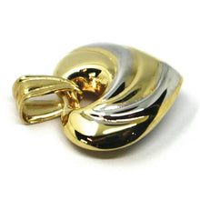 Load image into Gallery viewer, 18K YELLOW WHITE GOLD ROUNDED HEART PENDANT, SPIRAL, 1.4 CM, 0.55", TWO TONE.