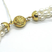 Charger l'image dans la galerie, 18k yellow gold 4 wires multi strand necklace flower mother of pearl oval pearls.