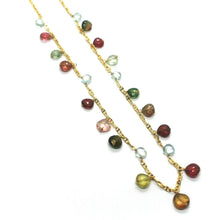 Load image into Gallery viewer, 18k yellow gold mariner oval necklace, pendant drop aquamarine and tourmaline.