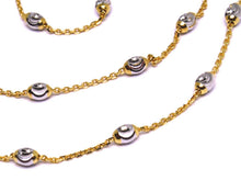 Load image into Gallery viewer, 18k rose &amp; white gold rolo alternate chain necklace 3mm faceted oval balls 18&quot;.
