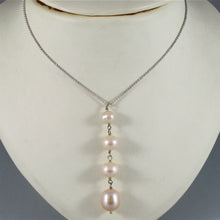 Load image into Gallery viewer, 18k white gold lariat necklace rolo chain fw round oval drop pink pearl pendant.