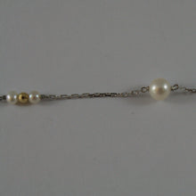 Load image into Gallery viewer, SOLID 18K WHITE GOLD NECKLACE WITH FRESHWATER WHITE PEARL AND YELLOW GOLD BALLS.