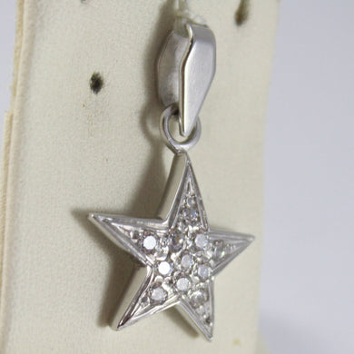 SOLID 18K WHITE GOLD STAR PENDANT WITH ZIRCONIA ROUND CUT, MADE IN ITALY.