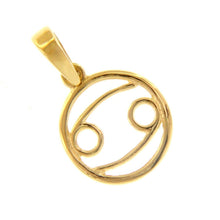 Load image into Gallery viewer, 18k yellow gold zodiac sign round mini 12mm pendant, zodiacal, cancer, stylized.