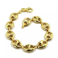18k yellow gold mariner bracelet big 10 mm, 8.3 inches, anchor rounded puffed oval link