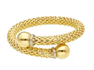 18K YELLOW GOLD BYPASS BANGLE RIGID BASKET POPCORN TUBE BRACELET 8mm, SPHERES.