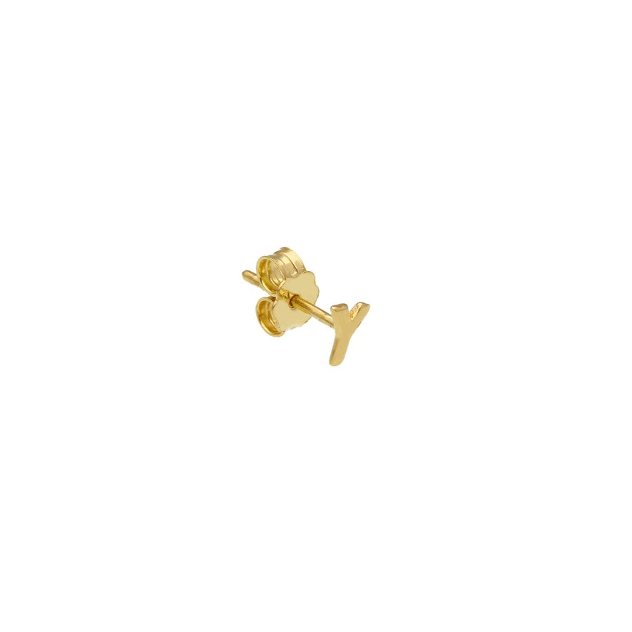 18K YELLOW GOLD BUTTON SINGLE EARRING, FLAT SMALL LETTER INITIAL Y 6mm 0.24