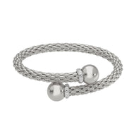 18k white gold bypass bangle rigid basket popcorn tube bracelet 5mm, spheres