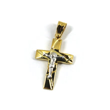 Load image into Gallery viewer, 18k yellow and white gold Cross with Jesus, length 25mm, smooth, pendant

