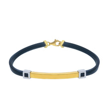 Load image into Gallery viewer, SOLID 18K YELLOW WHITE GOLD BRACELET 4mm SQUARE TUBE PLATE AND BLACK RUBBER 8.3&quot;
