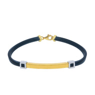 PULSERA DE ORO SÓLIDO AMARILLO BLANCO DE 18 QUILATES, PLACA DE TUBO CUADRADO DE 4 MM Y CAUCHO NEGRO DE 8,3