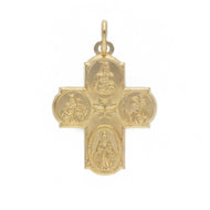 18K YELLOW SCAPULAR CROSS SACRED HEART MIRACULOUS CHRISTOPHER CARMEL, FLAT 27MM