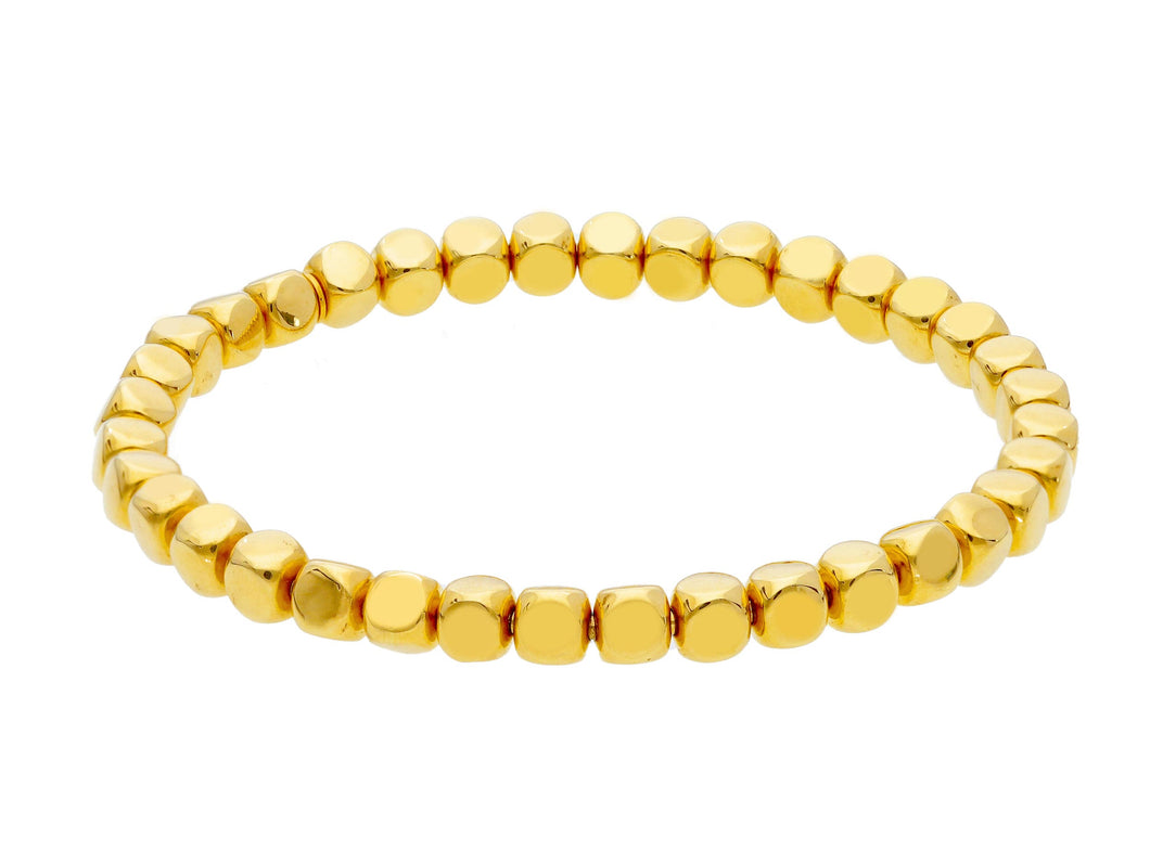 solid 18k yellow gold elastic bracelet, cubes diameter 5 mm 0.2