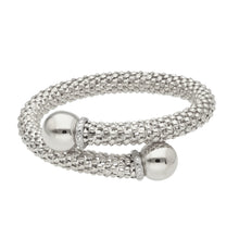 Load image into Gallery viewer, 18k white gold bypass bangle rigid basket popcorn tube bracelet 8mm, spheres
