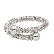 18k white gold bypass bangle rigid basket popcorn tube bracelet 8mm, spheres
