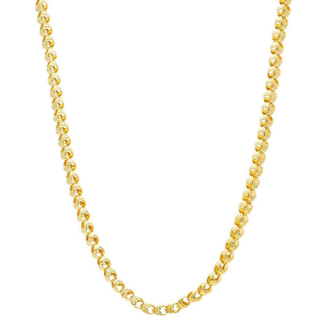 18K YELLOW GOLD CHAIN, BIG ROUNDED DIAMOND CUT OVAL DROPS 6 MM, ROUNDED, 18