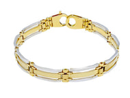 SOLID 18K YELLOW WHITE GOLD MAN BRACELET SMOOTH AND SATIN 8.5mm ALTERNATE PLATES.