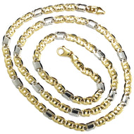 SOLID 18K YELLOW WHITE GOLD CHAIN TIGER EYE ALTERNATE 3+1 FLAT LINKS 6.2mm, 24