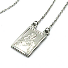 Load image into Gallery viewer, 18k white gold Scapular necklace with 2 medals Lady Mount Carmel &amp; Sacred Heart.
