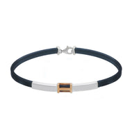 SOLID 18K ROSE WHITE GOLD BRACELET 4mm SQUARED TUBE PLATE AND BLACK RUBBER 8.3