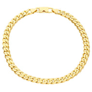 SOLID 18K YELLOW GOLD BRACELET FLAT BIG 6mm CUBAN LINK, 22 CM, 8.6