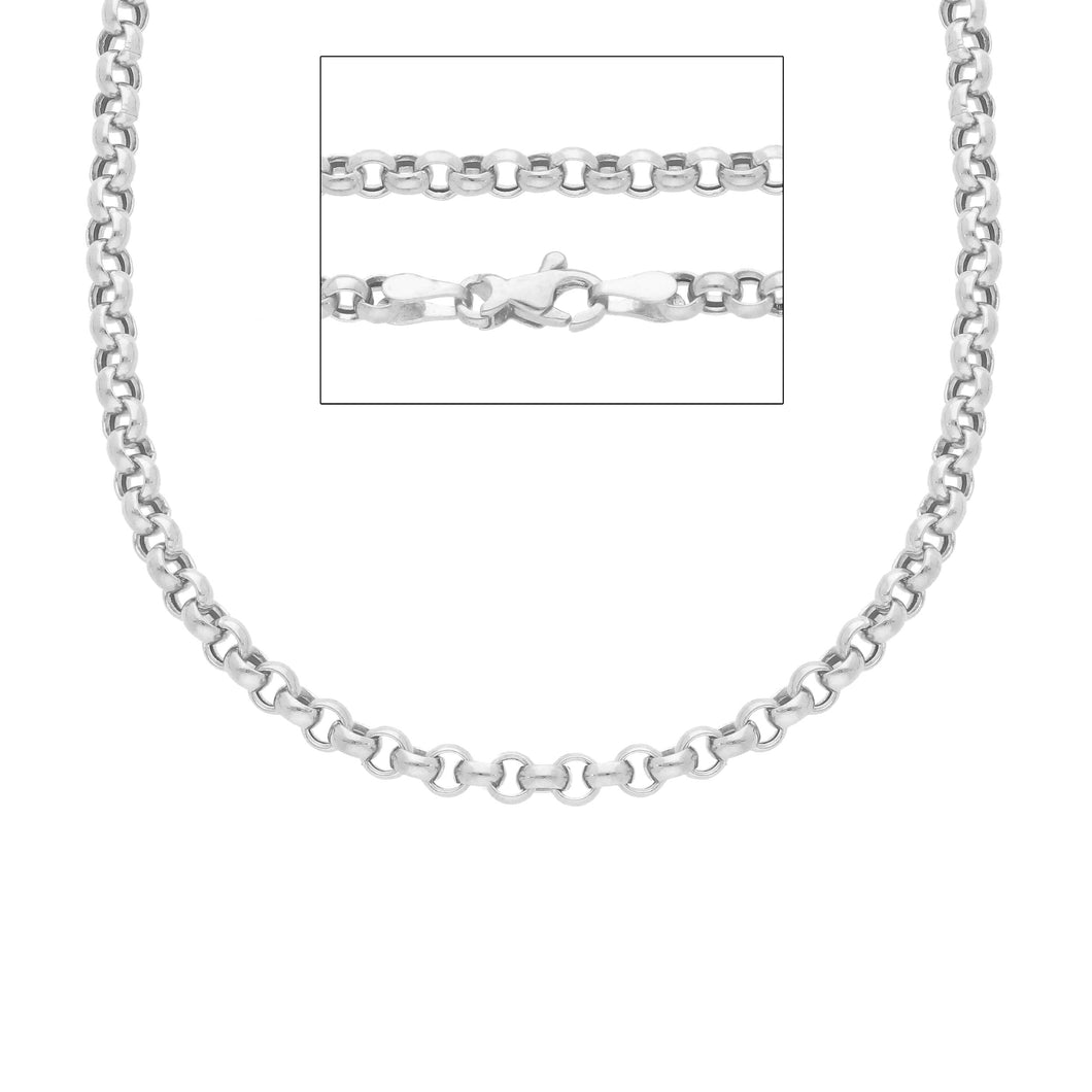 18k white gold chain 17.70 in, dome round circle rolo link 2.5 mm, made in Italy