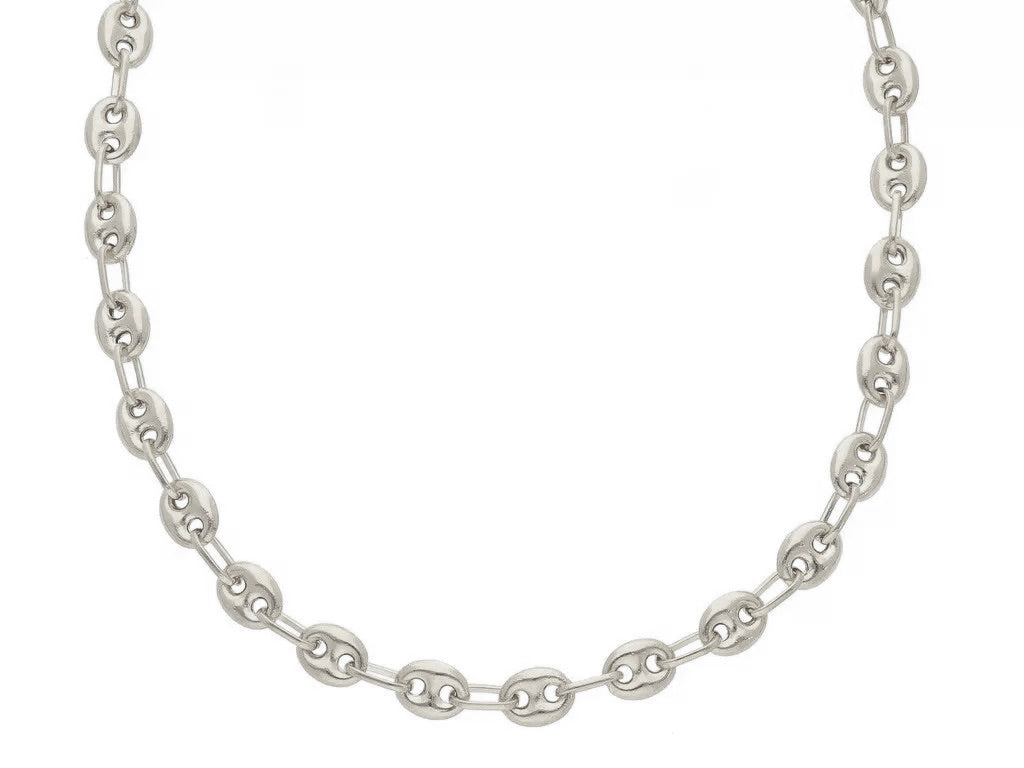 18k yellow or white gold big mariner chain 4 mm, 20 inches, Italy made, rounded necklace