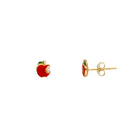 Pendientes de oro amarillo de 18 quilates para niños, pequeños pendientes de manzana roja de 5 mm con esmalte.