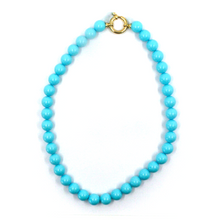 Load image into Gallery viewer, 18k yellow gold necklace 16&quot;, 8mm reconstructed turquoise round beads spheres
