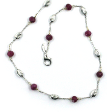 Load image into Gallery viewer, 18k white gold bracelet alternate 4mm red ruby &amp; 3mm faceted oval balls, 7.5&quot;
