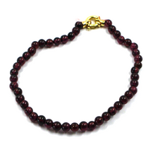 Load image into Gallery viewer, 18k yellow gold bracelet 7.9&quot;, round red garnet 4mm round beads spheres balls
