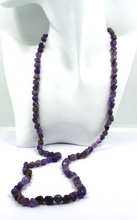 Load image into Gallery viewer, 18k yellow gold long necklace 31.5&quot; with 8mm natural purple amethyst nuggets
