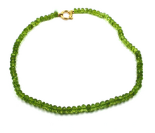 Load image into Gallery viewer, 18k yellow gold necklace 16&quot; with 5mm green natural peridot faceted ovals
