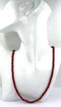 Load image into Gallery viewer, 18k yellow gold necklace 24&quot; with 5mm red bamboo coral round beads spheres balls
