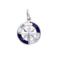 Colgante redondo de oro blanco de 18 quilates con esmalte blanco y azul, medalla de brújula de 18 mm.