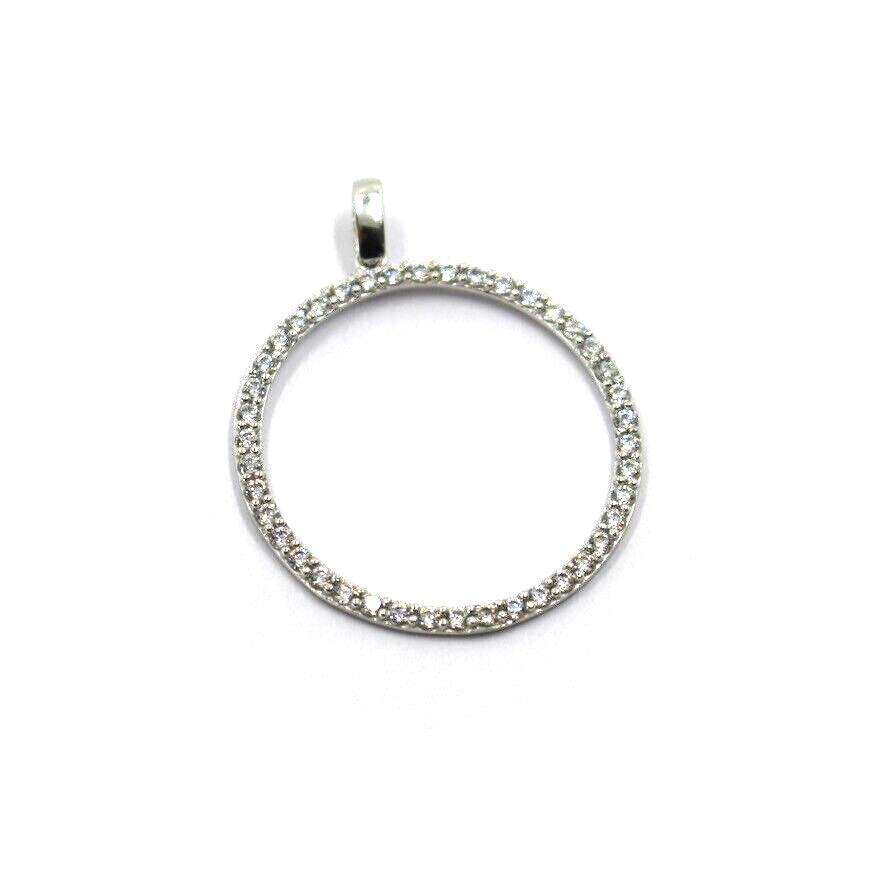 18k white gold diameter 25mm circle hoop round pendant with white cubic zirconia