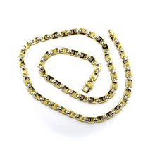 Load image into Gallery viewer, solid 18k yellow white gold chain square cubes ovals alternate flat 5.7mm, 24&quot;
